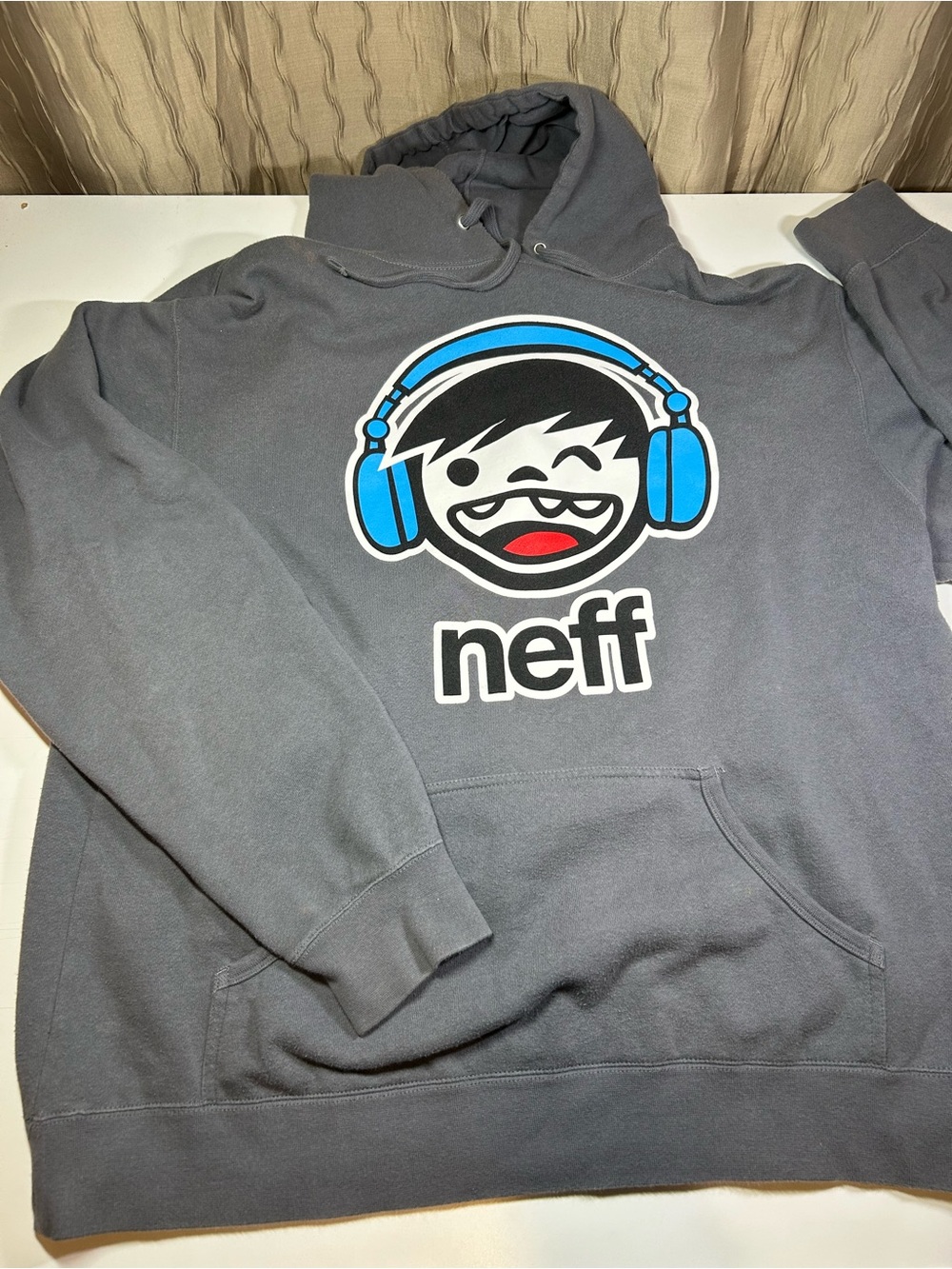 Neff Men's XL Pullover Hoodie Gray Blue Headphone Logo Vintage